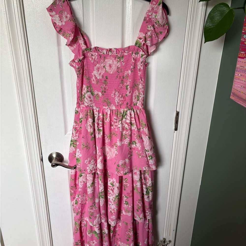 Pink Floral Tiered Maxi Dress